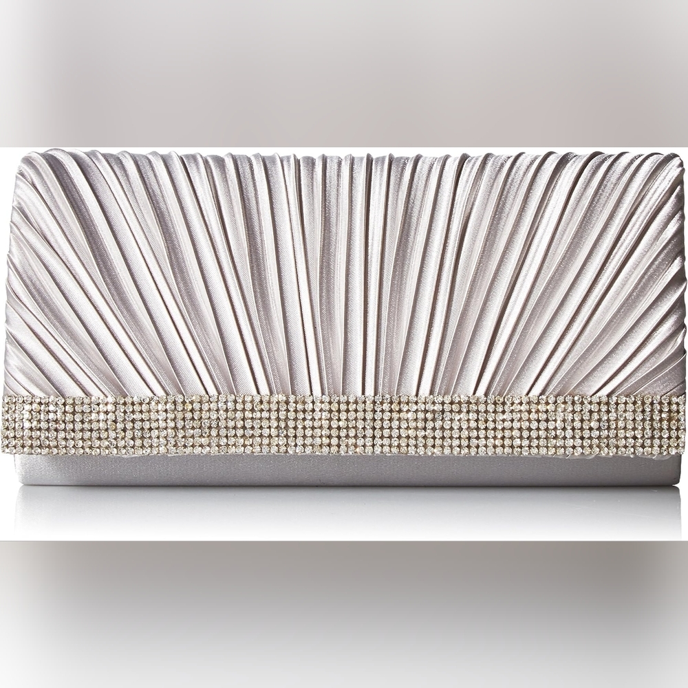 Jessica Mcklintok chloe pleated satin & rhinestone clutch